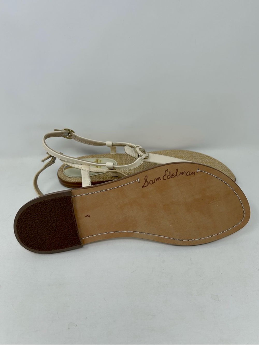 NEW Sam Edelman Gigi Cream T-Strap Woven Flat Sandals Women's Size 8 - Picture 5 of 8